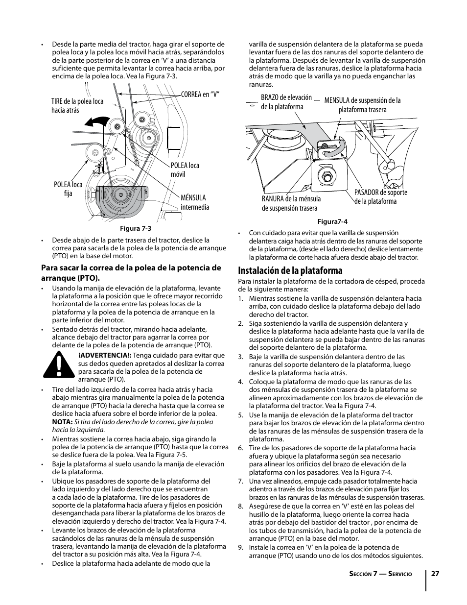 Instalación de la plataforma | Troy-Bilt Mustang RZT User Manual | Page 63 / 72