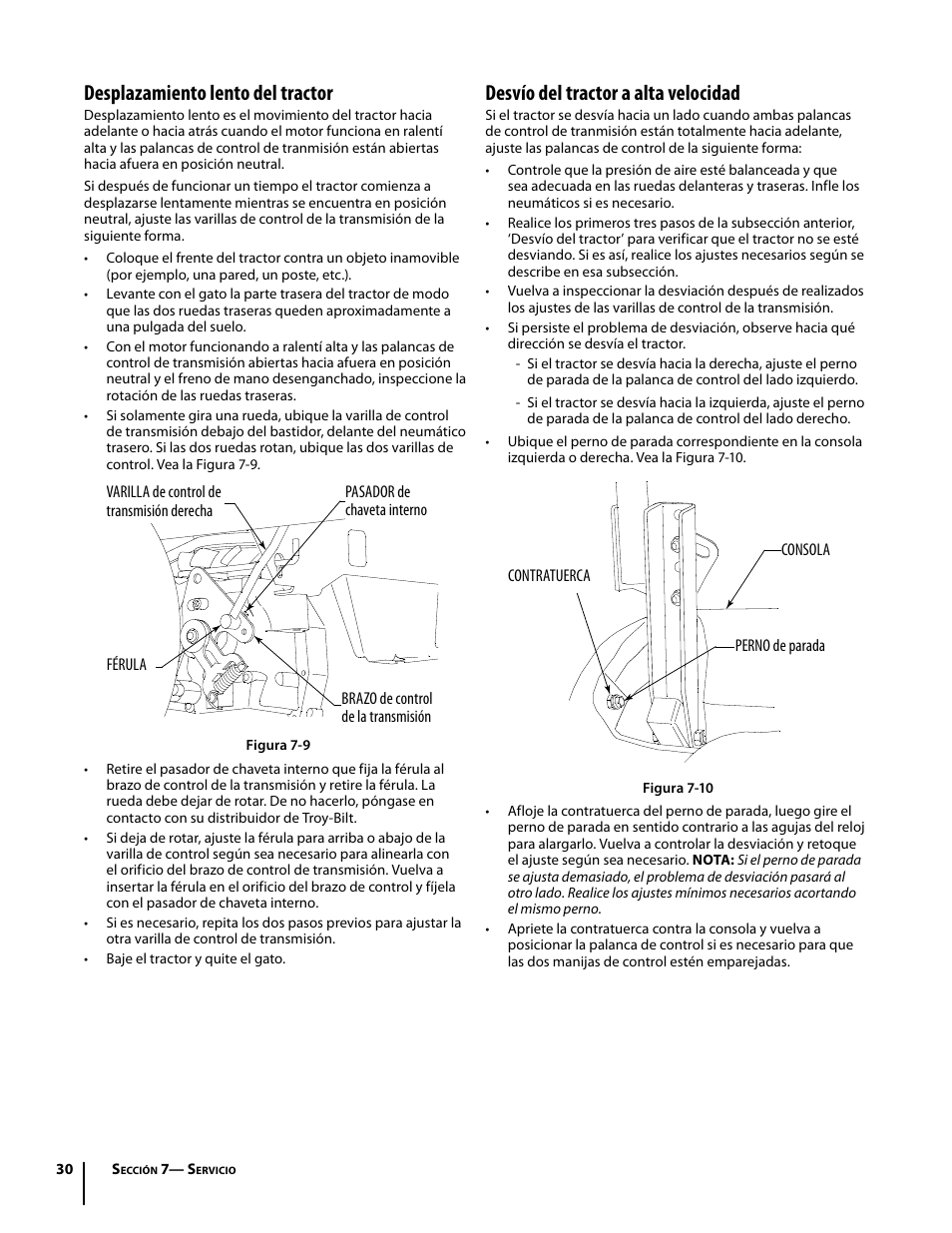 Desplazamiento lento del tractor, Desvío del tractor a alta velocidad | Troy-Bilt Mustang RZT User Manual | Page 66 / 72