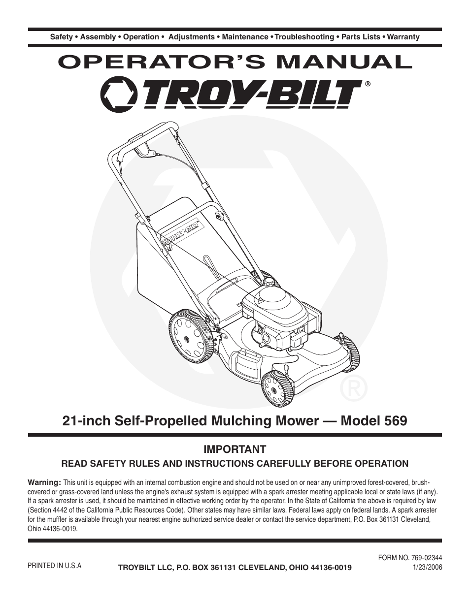Troy-Bilt 569 User Manual | 20 pages