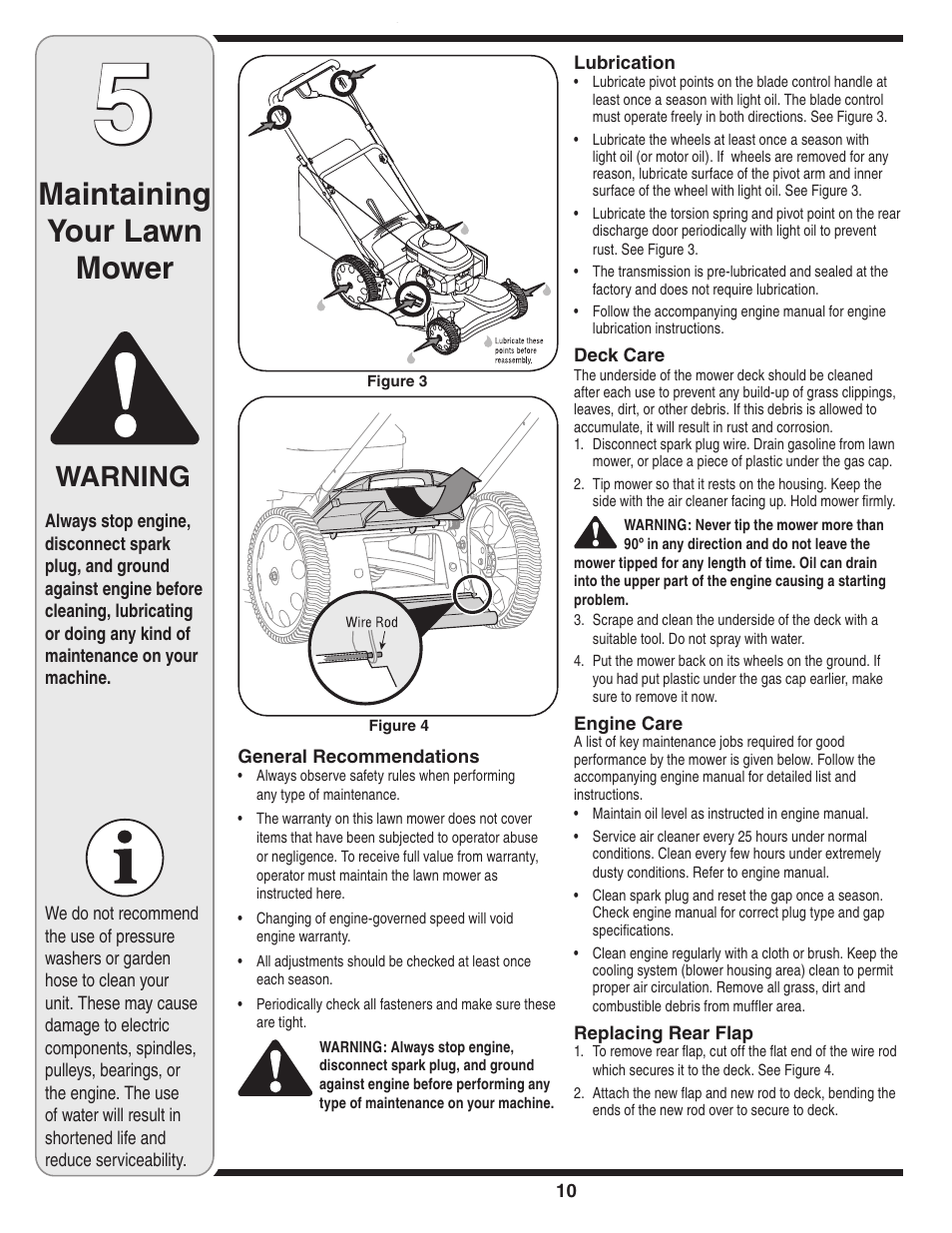 Maintaining your lawn mower, Warning | Troy-Bilt 569 User Manual | Page 10 / 20