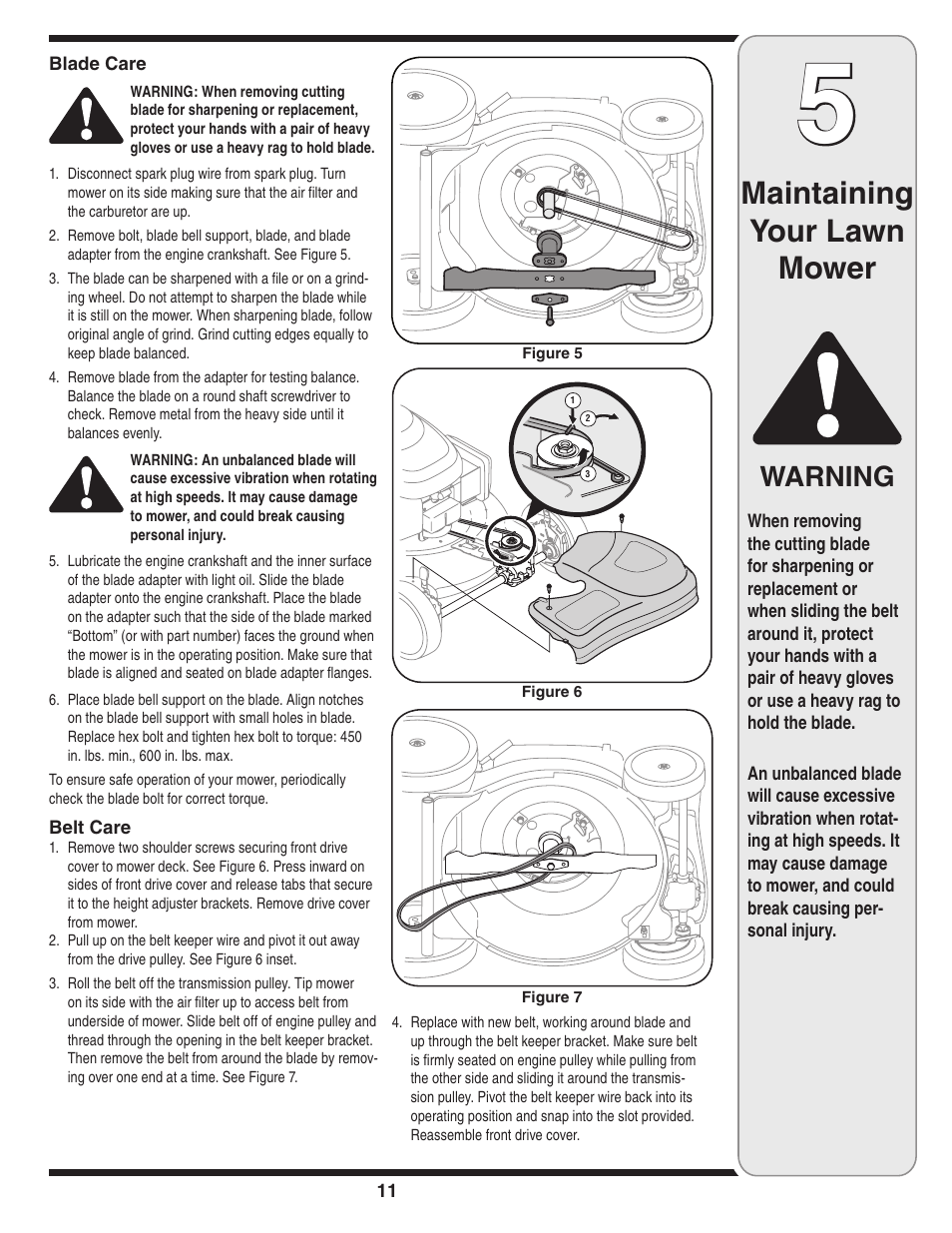 Maintaining your lawn mower, Warning | Troy-Bilt 569 User Manual | Page 11 / 20