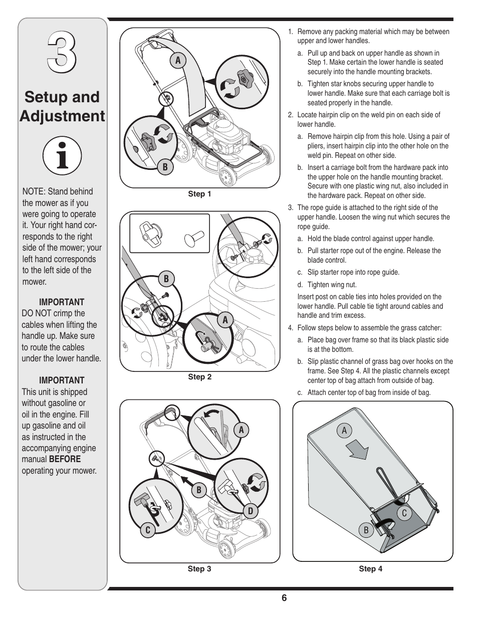 Setup and adjustment | Troy-Bilt 569 User Manual | Page 6 / 20