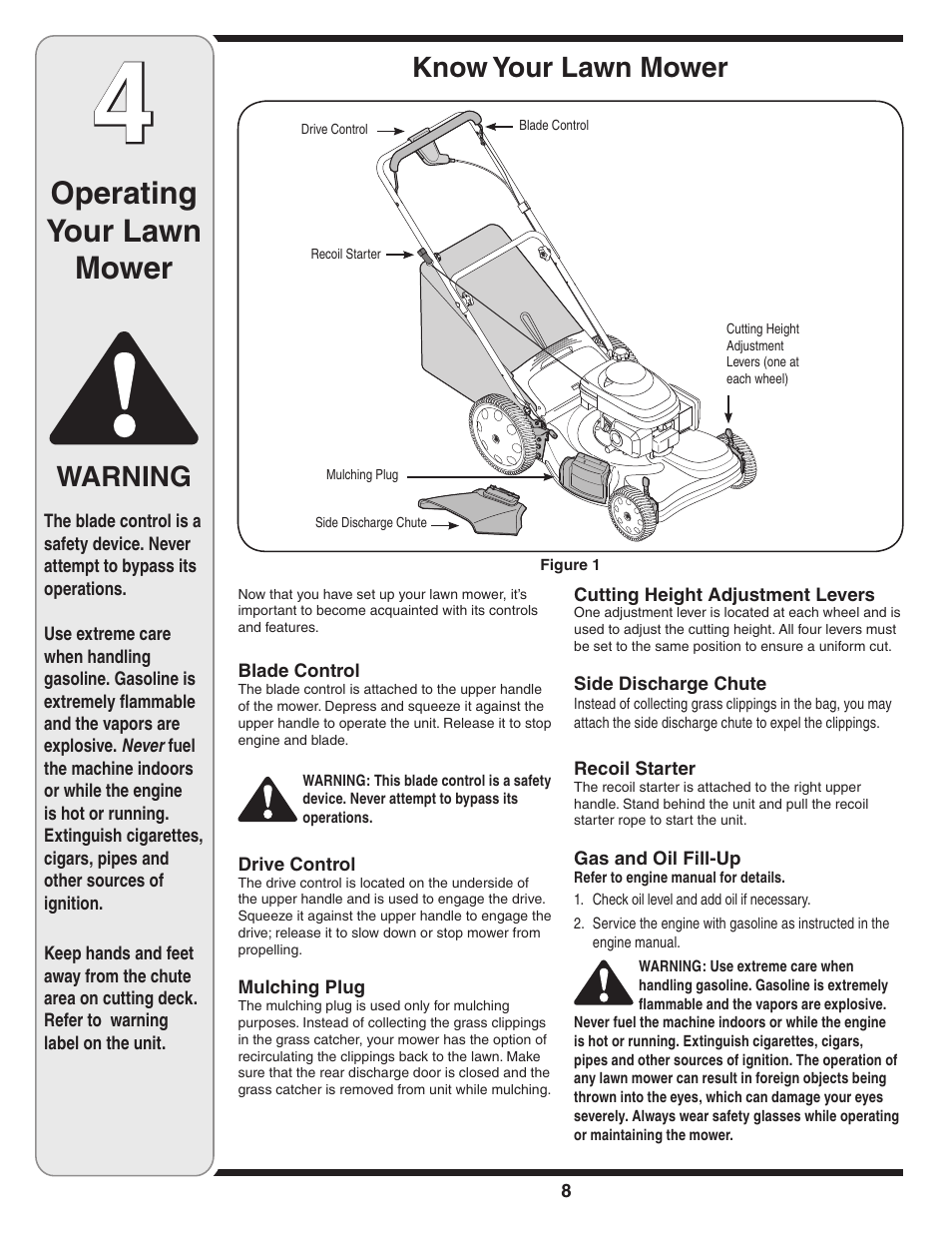 Operating your lawn mower, Warning, Know your lawn mower | Troy-Bilt 569 User Manual | Page 8 / 20