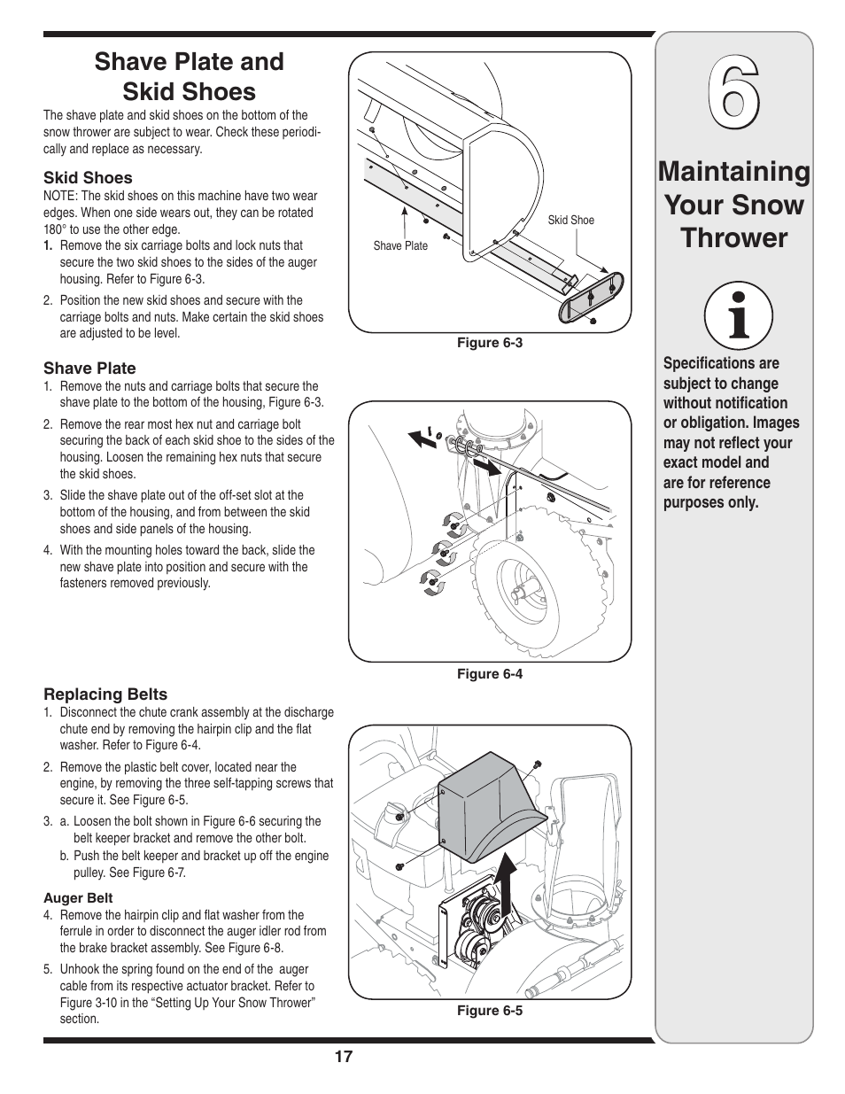 Maintaining your snow thrower, Shave plate and skid shoes | Troy-Bilt 31AH9Q77766 User Manual | Page 17 / 32