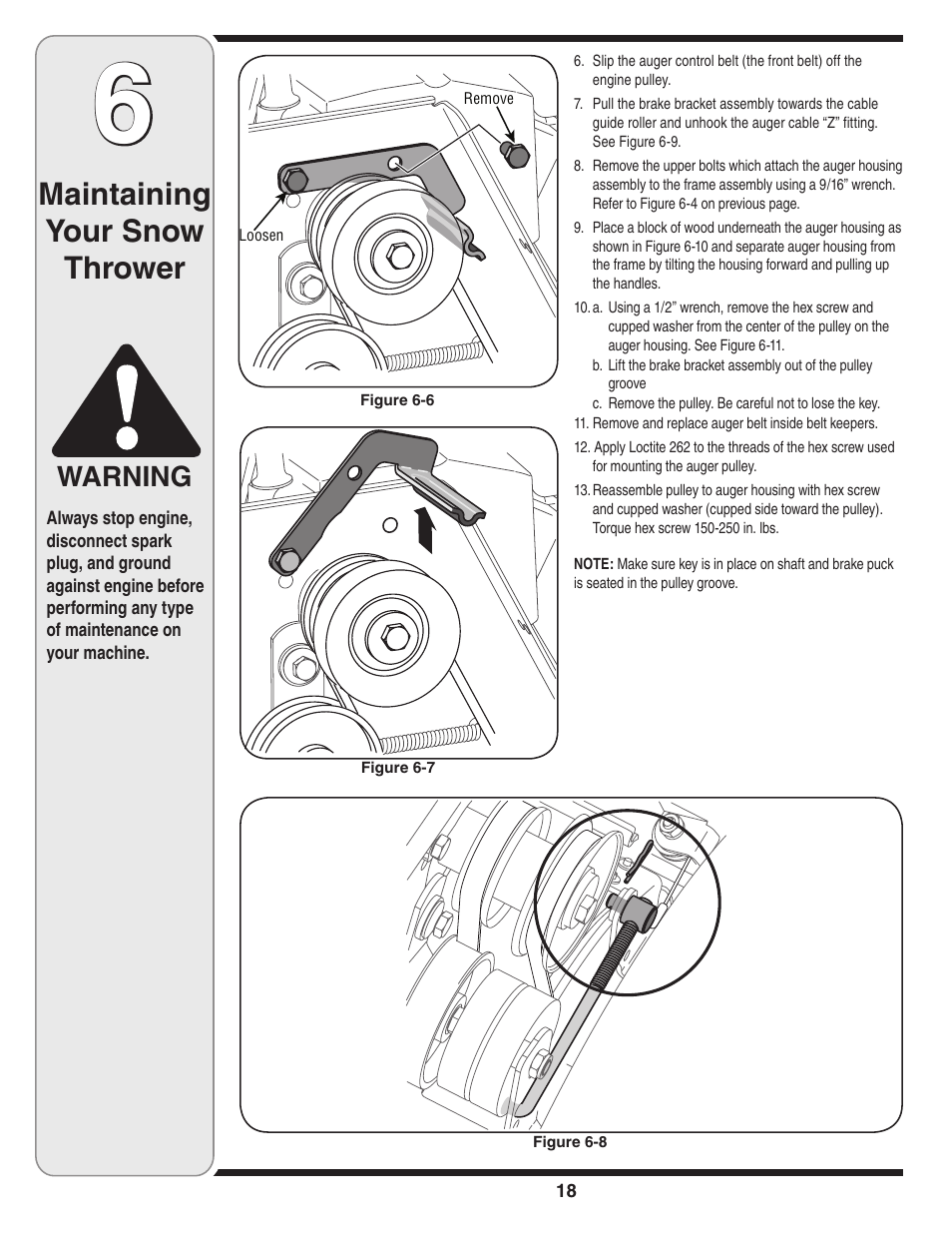 Maintaining your snow thrower, Warning | Troy-Bilt 31AH9Q77766 User Manual | Page 18 / 32