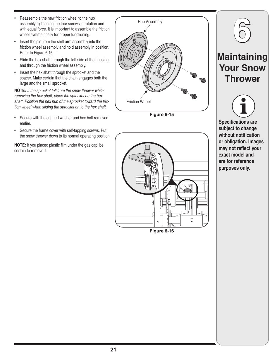 Maintaining your snow thrower | Troy-Bilt 31AH9Q77766 User Manual | Page 21 / 32