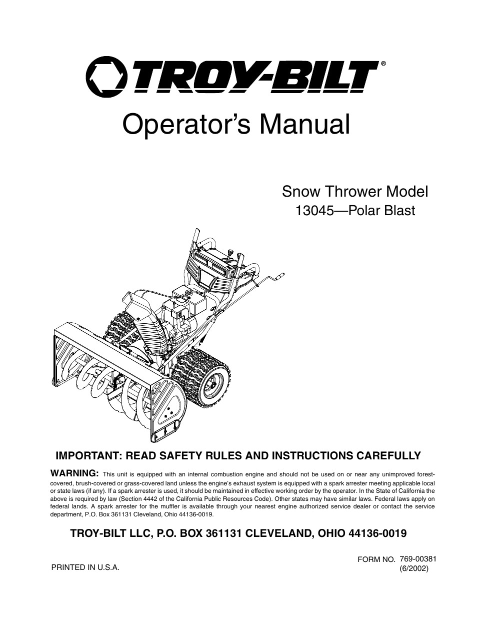 Troy-Bilt 13045 User Manual | 28 pages