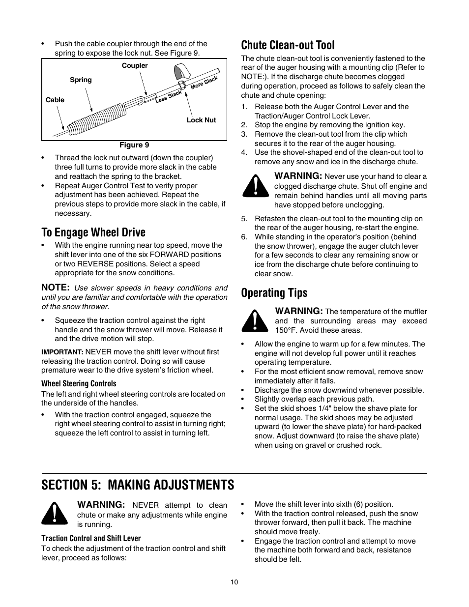 Chute clean-out tool, Operating tips | Troy-Bilt 13045 User Manual | Page 10 / 28