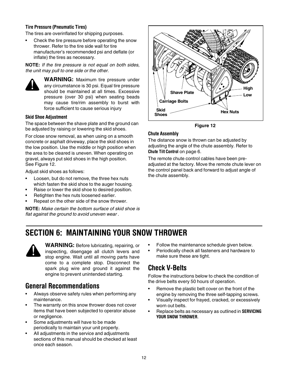 General recommendations, Check v-belts | Troy-Bilt 13045 User Manual | Page 12 / 28