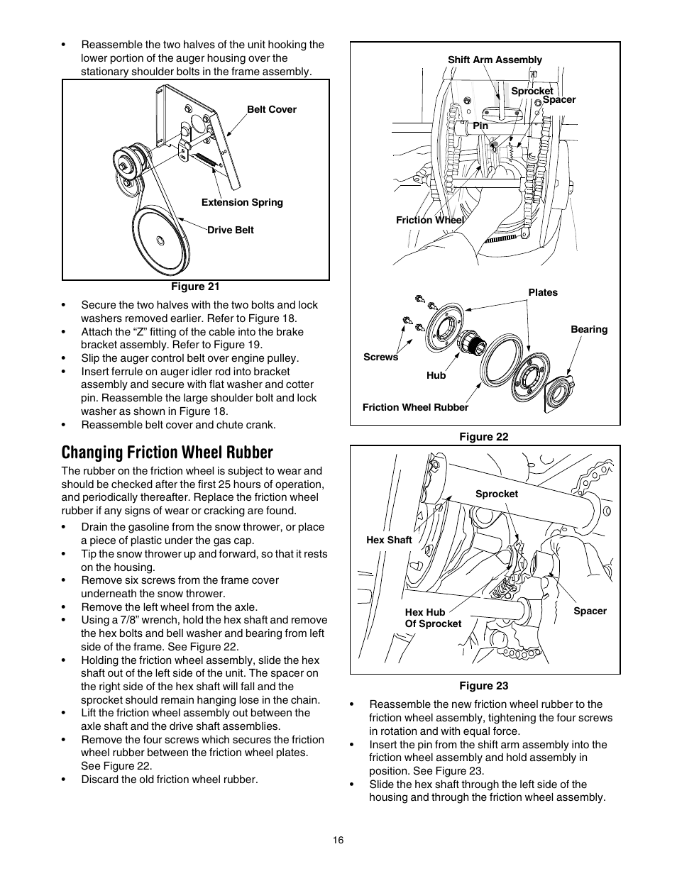 Changing friction wheel rubber | Troy-Bilt 13045 User Manual | Page 16 / 28