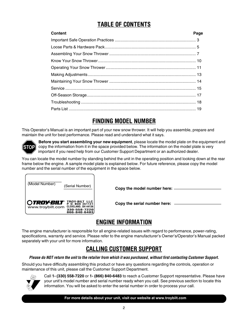 Troy-Bilt 13045 User Manual | Page 2 / 28