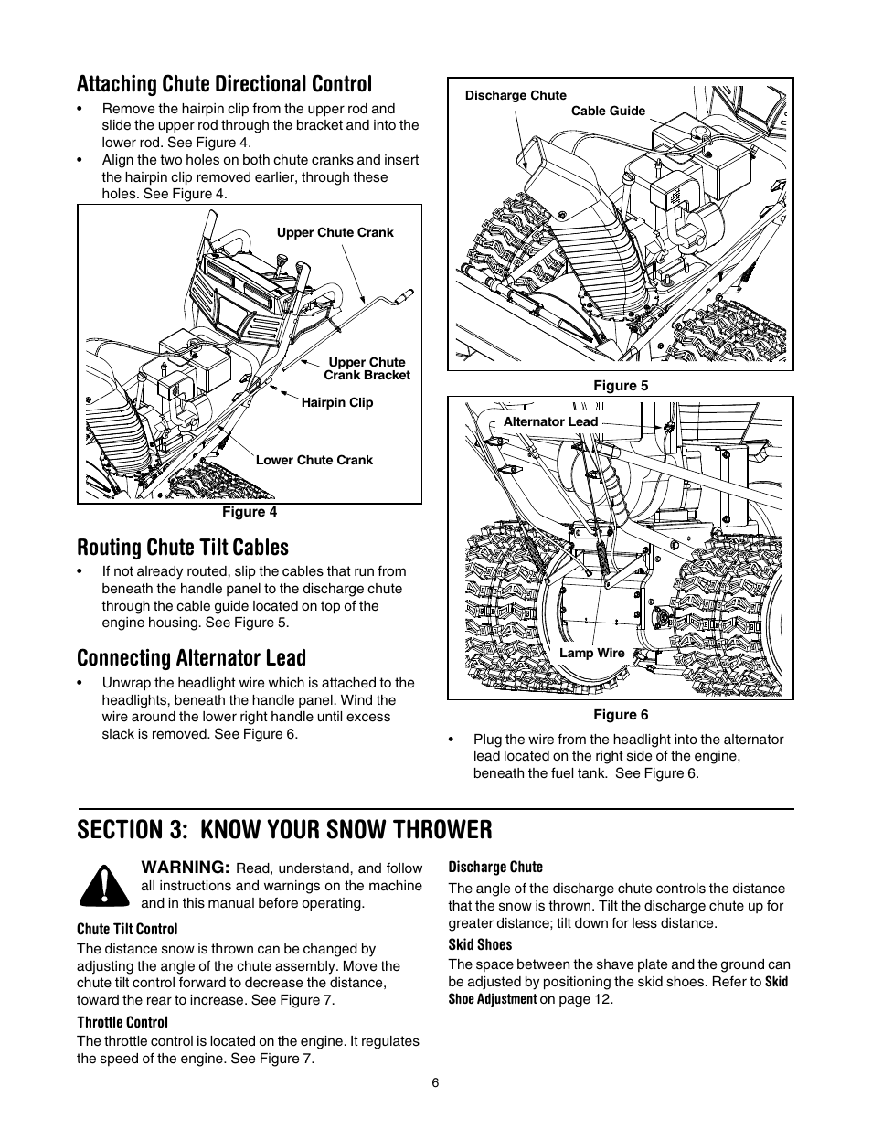 Attaching chute directional control, Routing chute tilt cables, Connecting alternator lead | Troy-Bilt 13045 User Manual | Page 6 / 28