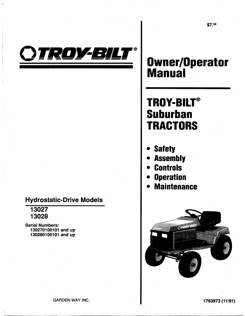 Troy-Bilt 13027 User Manual | 32 pages