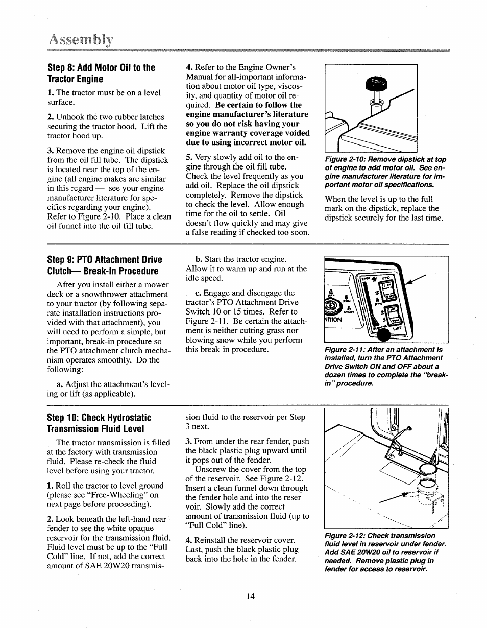 Step 8: add motor oil to the tractor engine | Troy-Bilt 13027 User Manual | Page 14 / 32