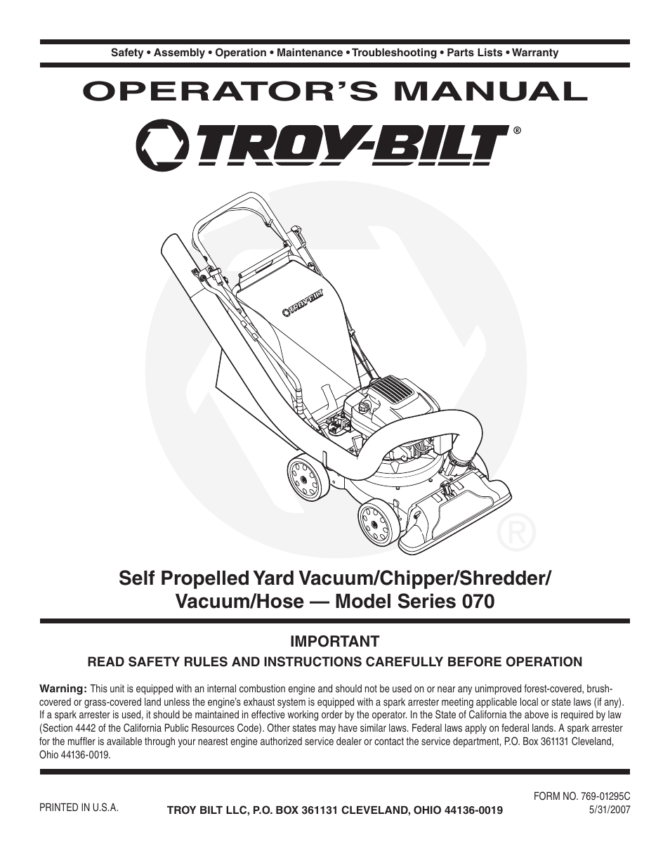 Troy-Bilt 70 User Manual | 24 pages