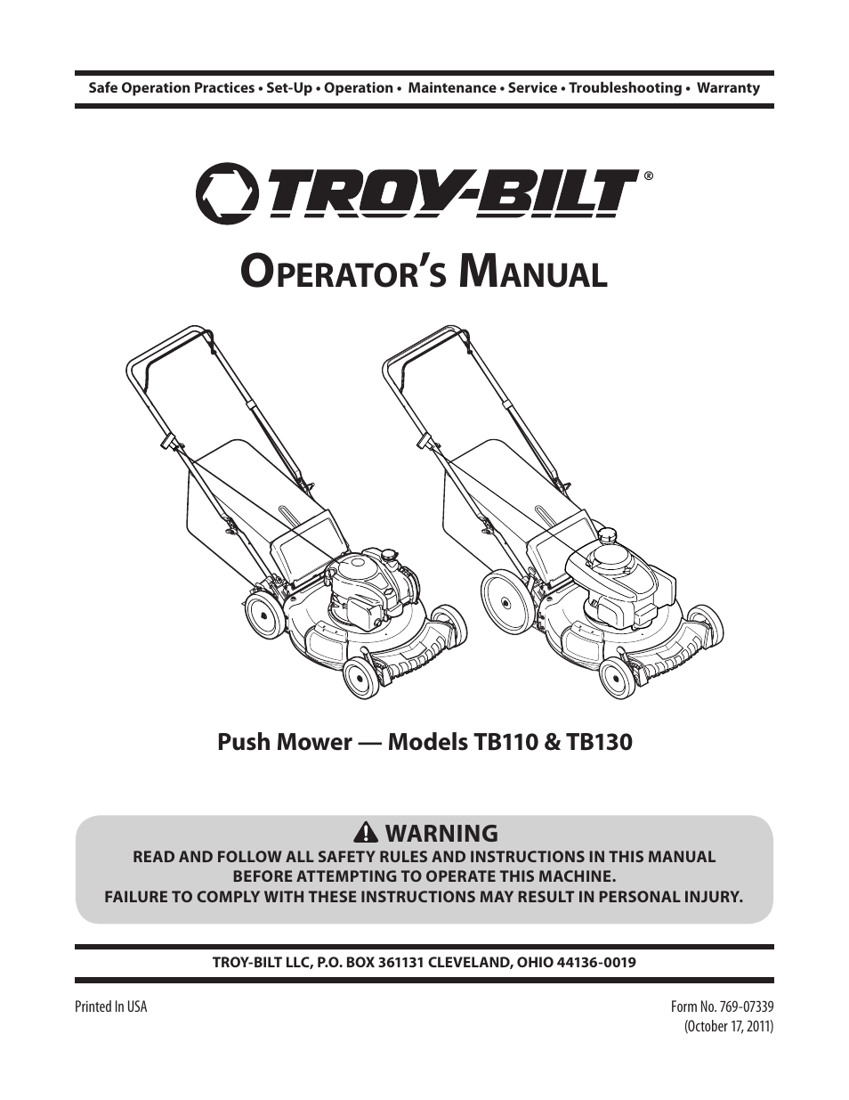 Troy-Bilt TB110 User Manual | 40 pages