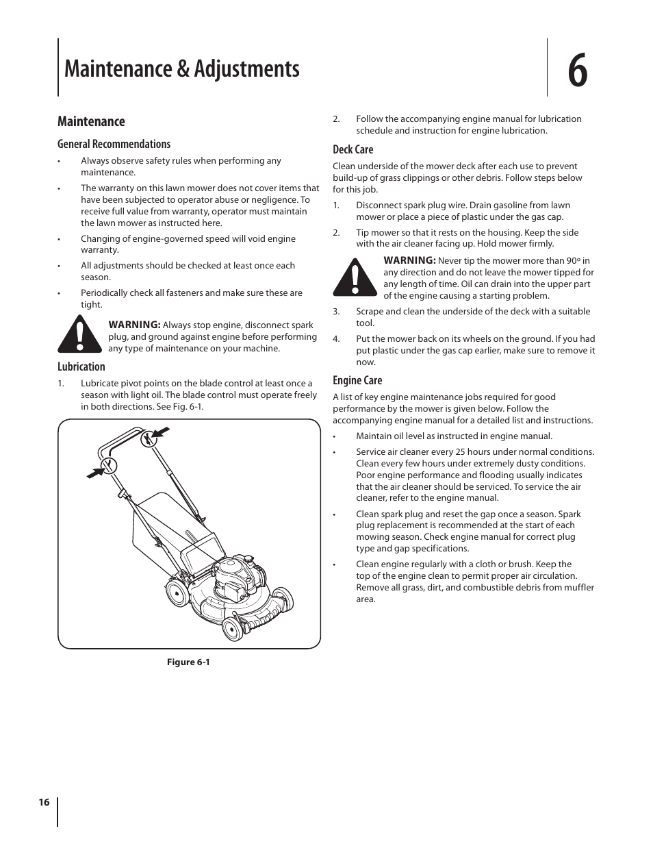 Maintenance & adjustments, Maintenance | Troy-Bilt TB110 User Manual | Page 16 / 40