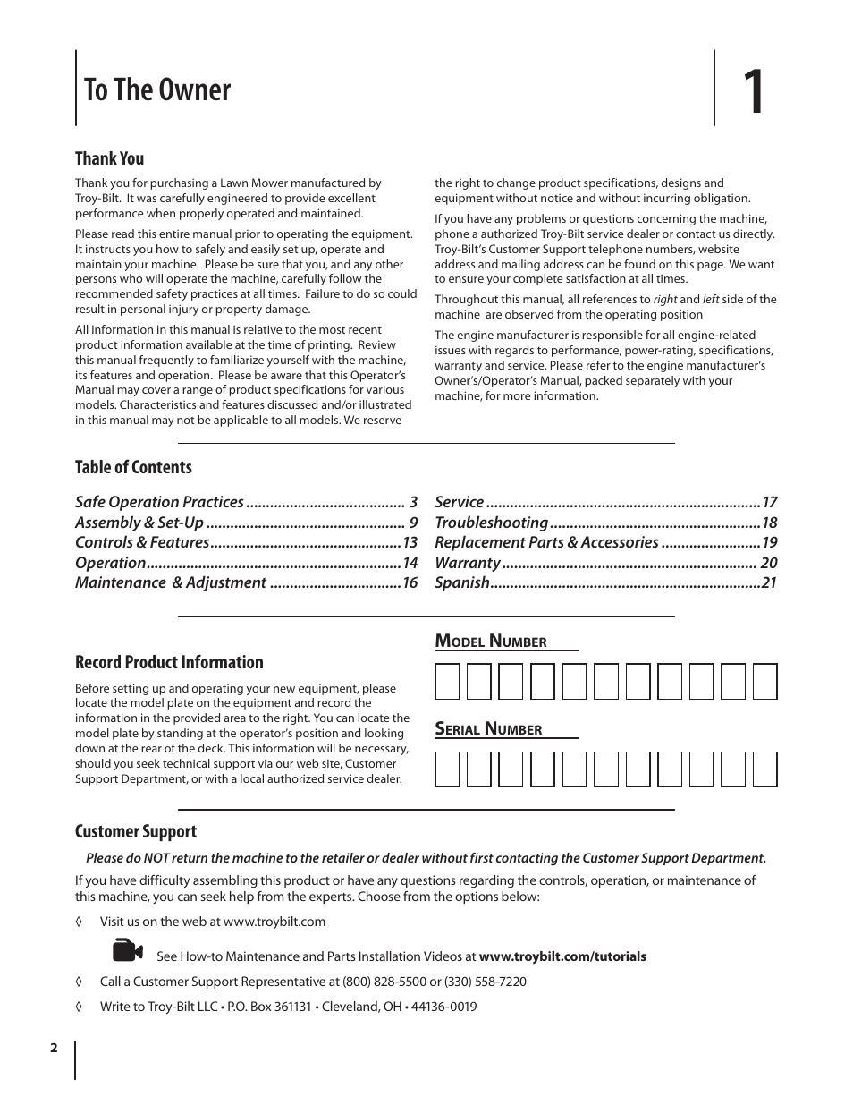 Troy-Bilt TB110 User Manual | Page 2 / 40