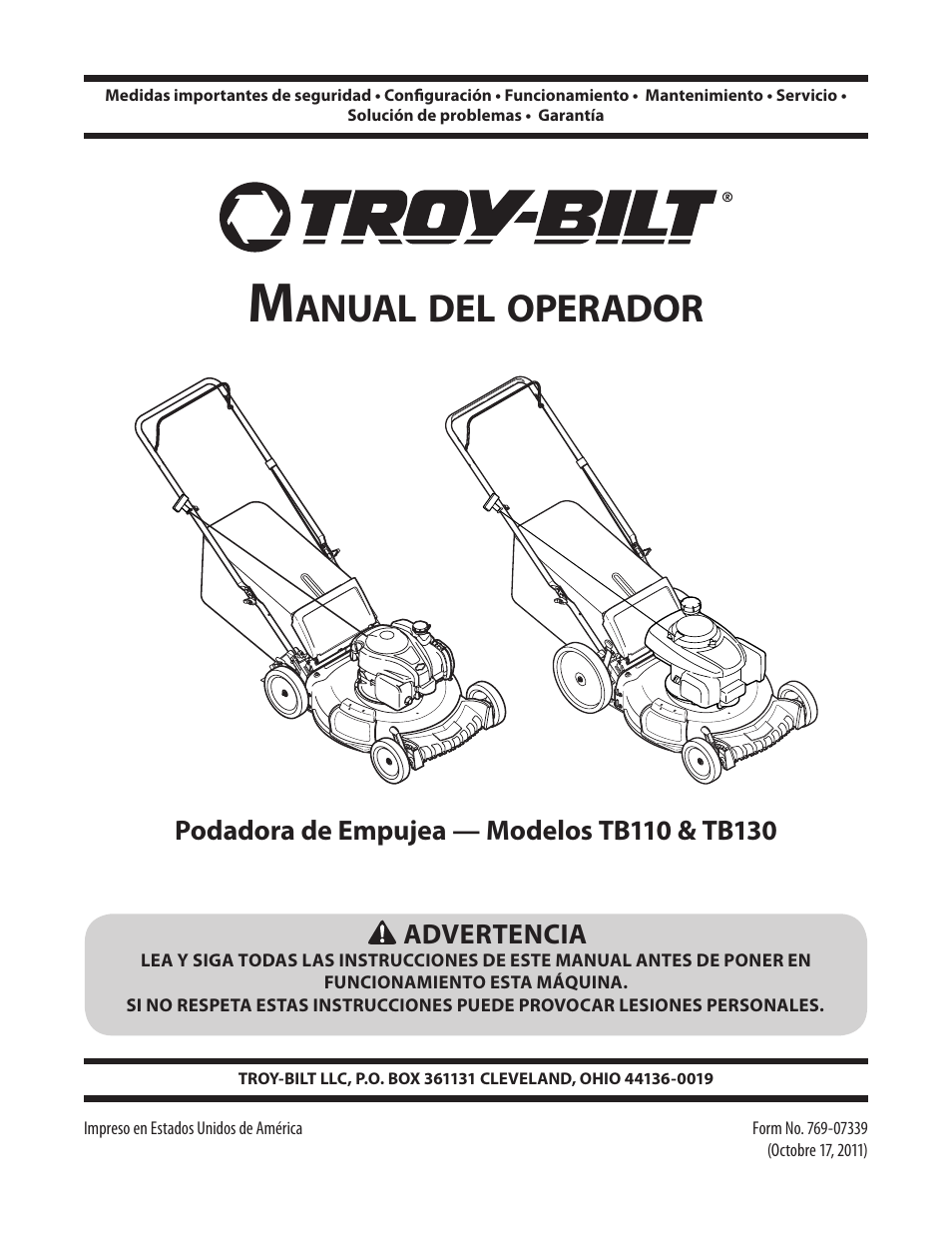 Anual, Operador | Troy-Bilt TB110 User Manual | Page 21 / 40