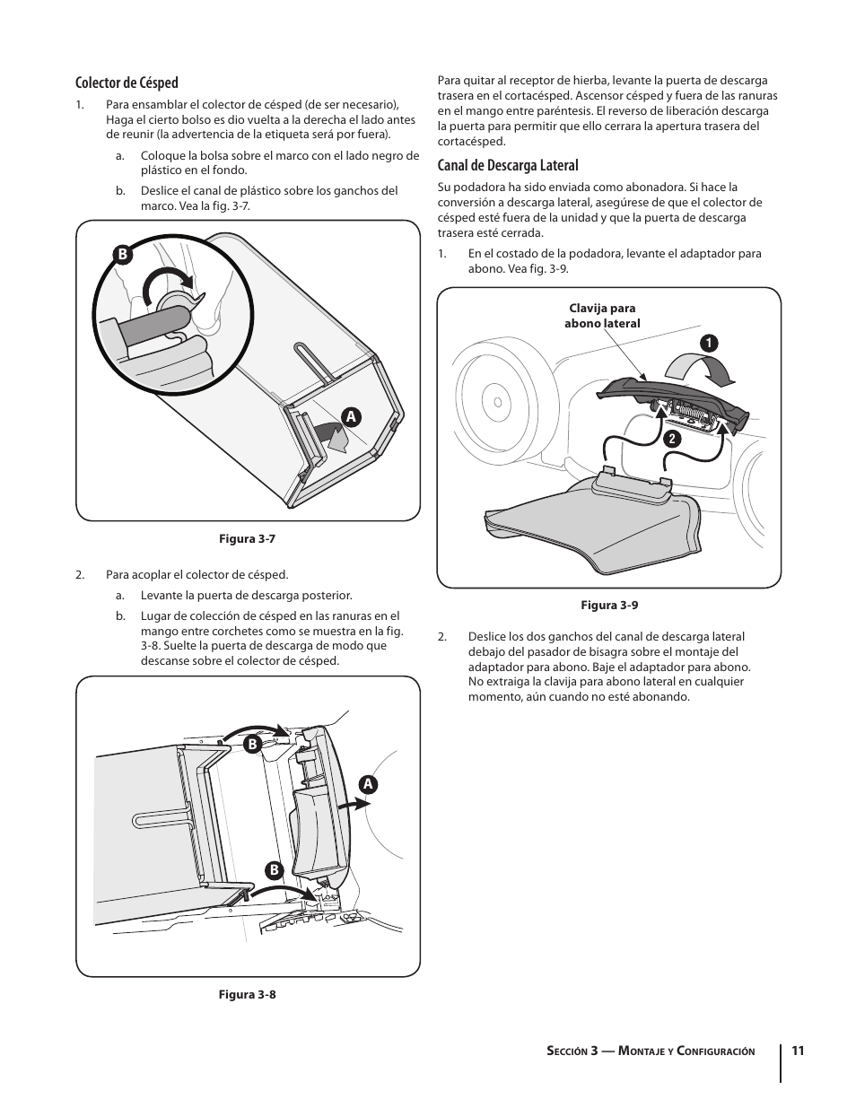 Colector de césped, Canal de descarga lateral | Troy-Bilt TB110 User Manual | Page 31 / 40