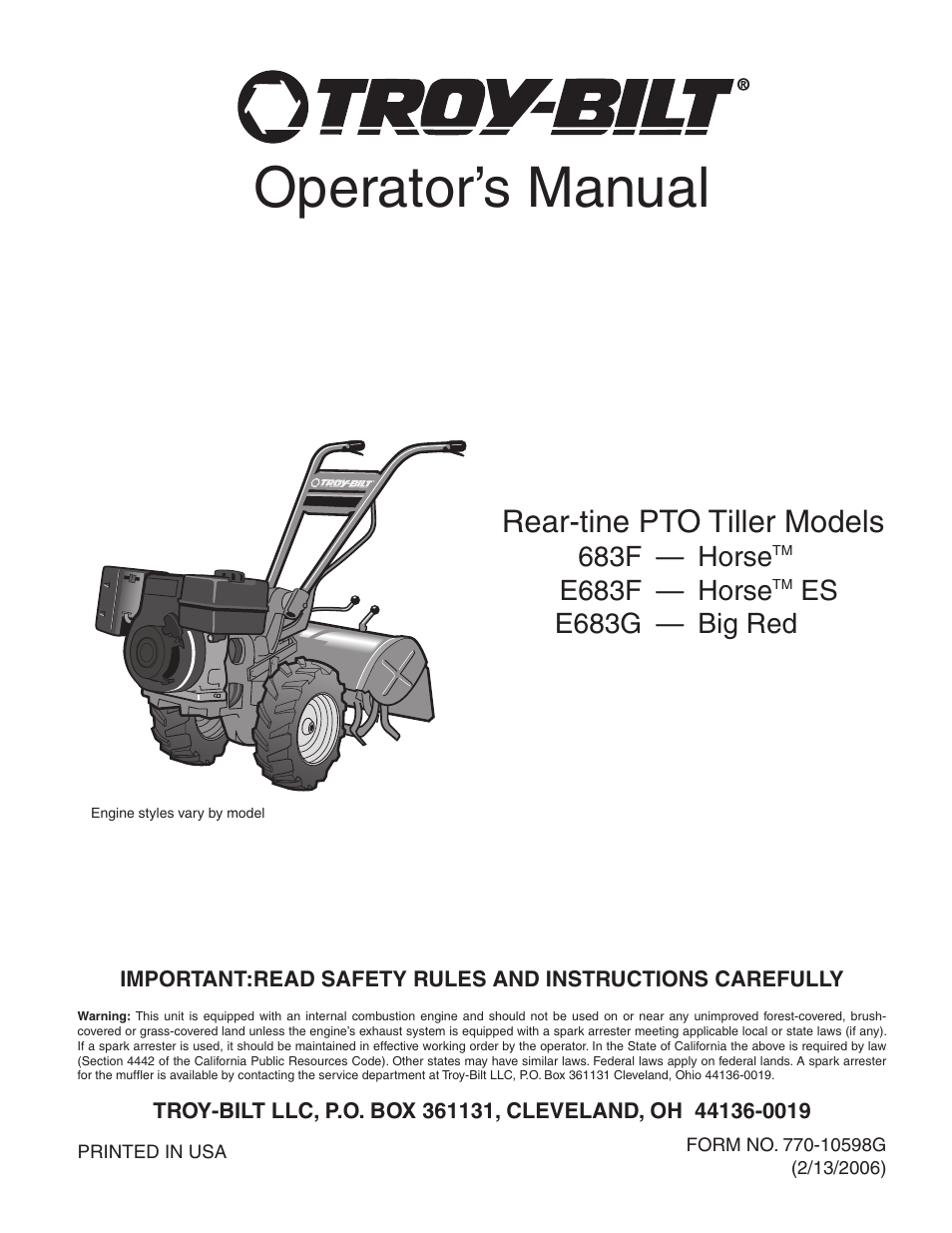 Troy-Bilt E683G-Big Red User Manual | 60 pages