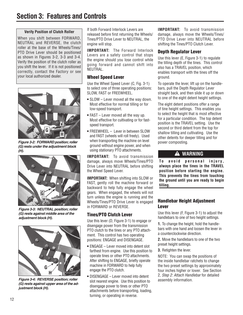Warning | Troy-Bilt E683G-Big Red User Manual | Page 12 / 60
