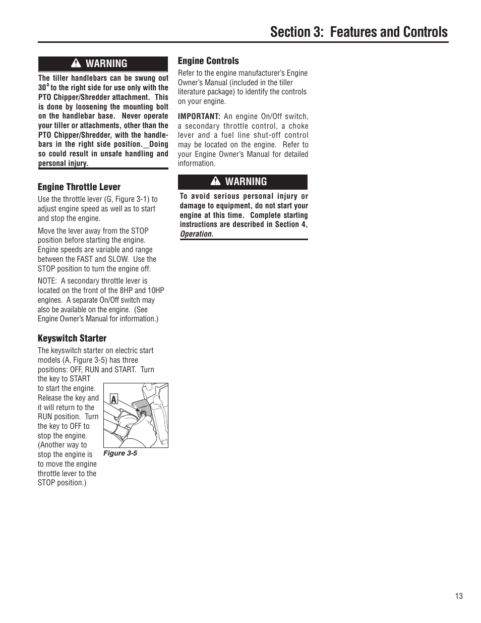 Warning | Troy-Bilt E683G-Big Red User Manual | Page 13 / 60