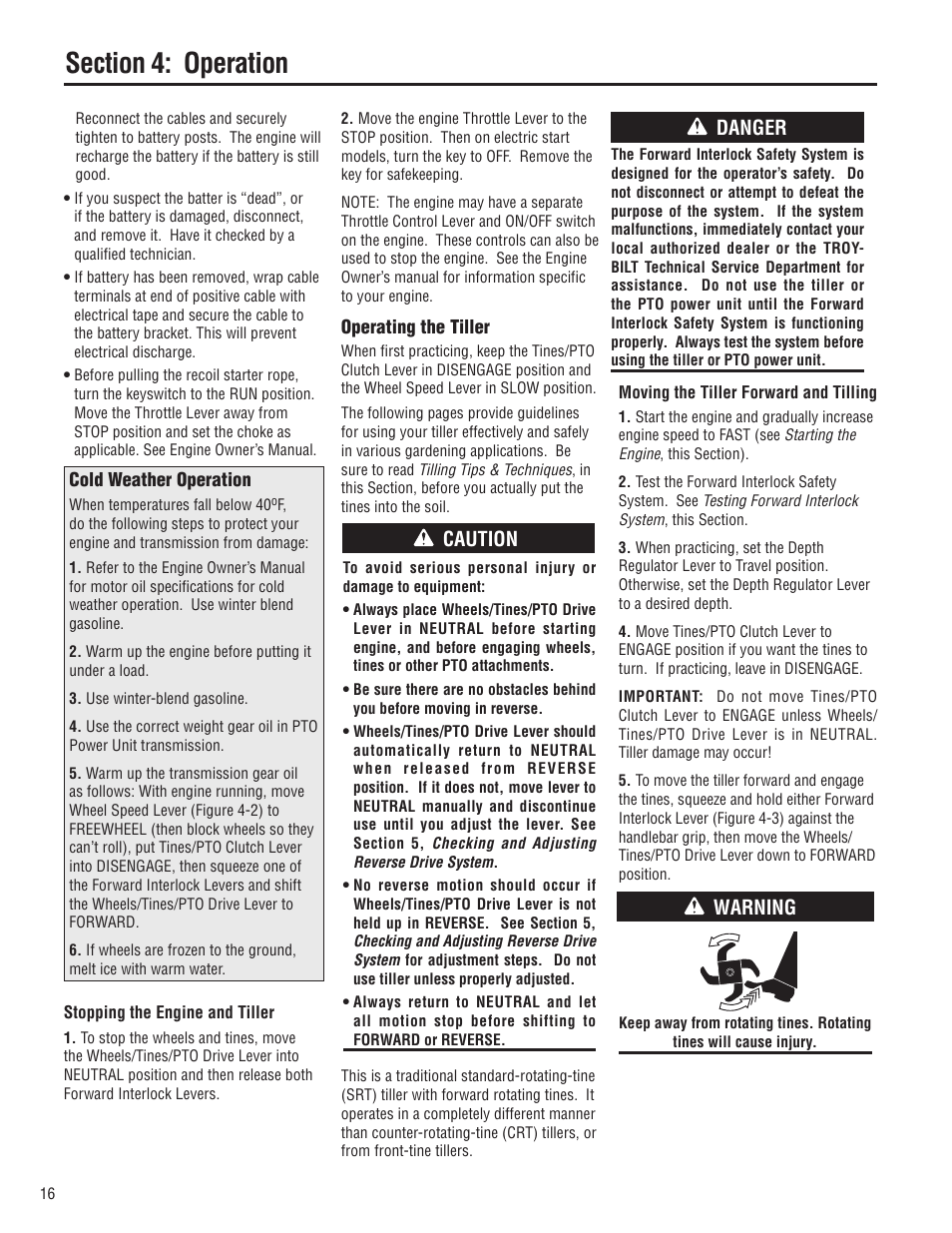 Caution, Danger, Warning | Troy-Bilt E683G-Big Red User Manual | Page 16 / 60