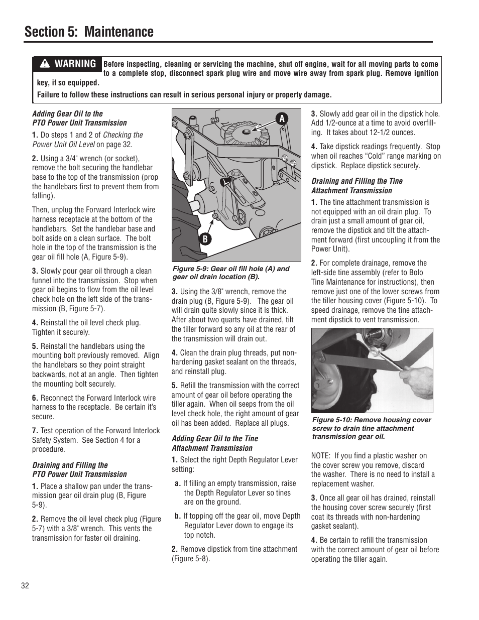 Warning | Troy-Bilt E683G-Big Red User Manual | Page 32 / 60