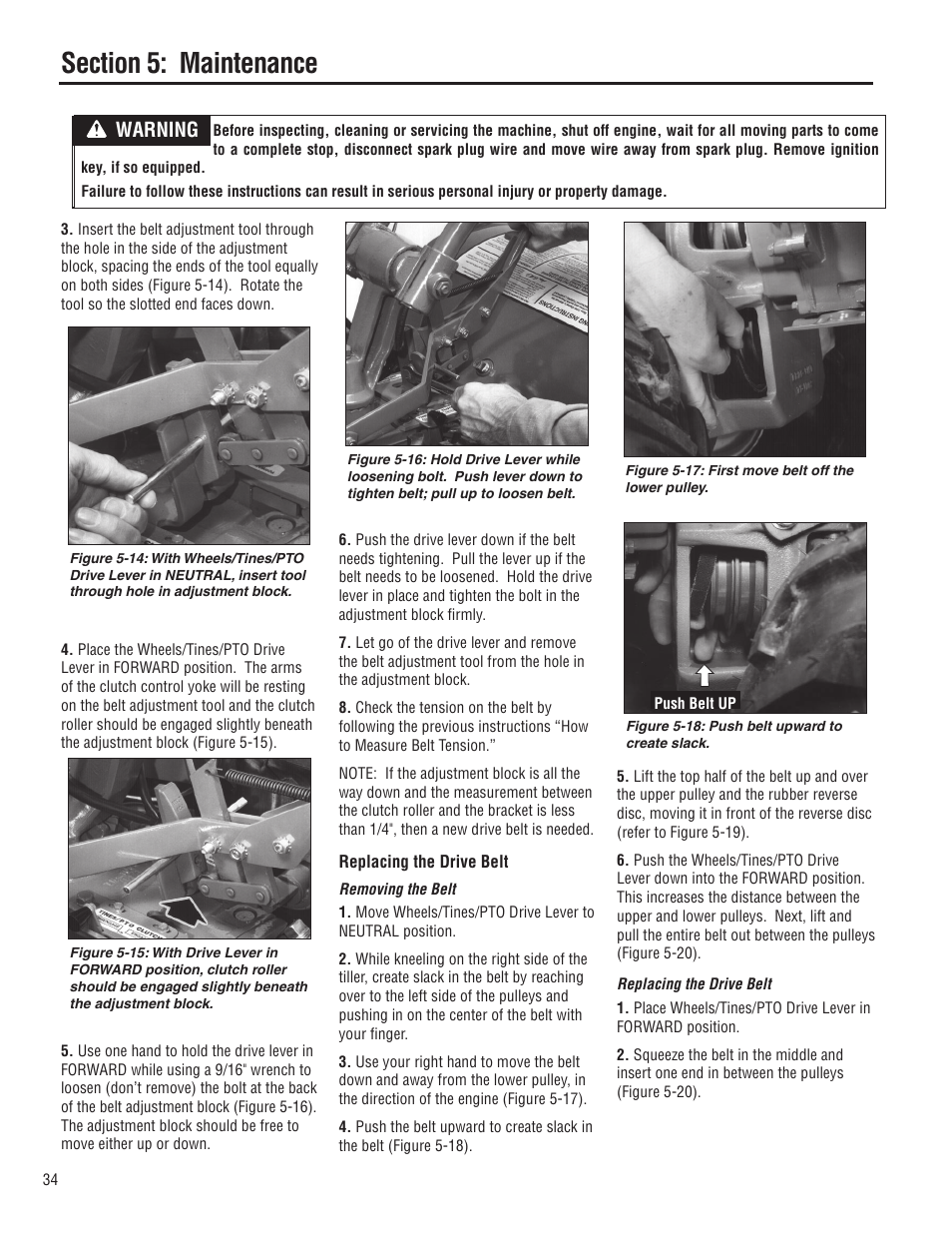 Warning | Troy-Bilt E683G-Big Red User Manual | Page 34 / 60