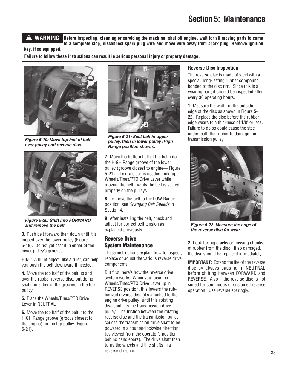 Warning | Troy-Bilt E683G-Big Red User Manual | Page 35 / 60