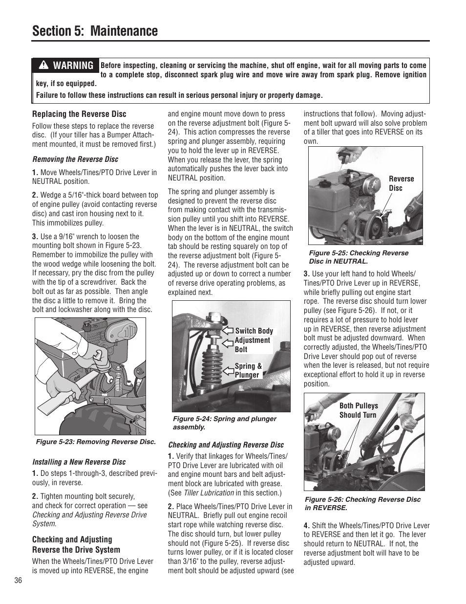 Warning | Troy-Bilt E683G-Big Red User Manual | Page 36 / 60