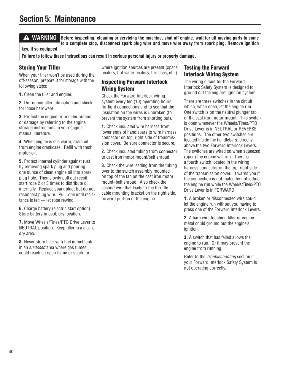 Warning | Troy-Bilt E683G-Big Red User Manual | Page 40 / 60