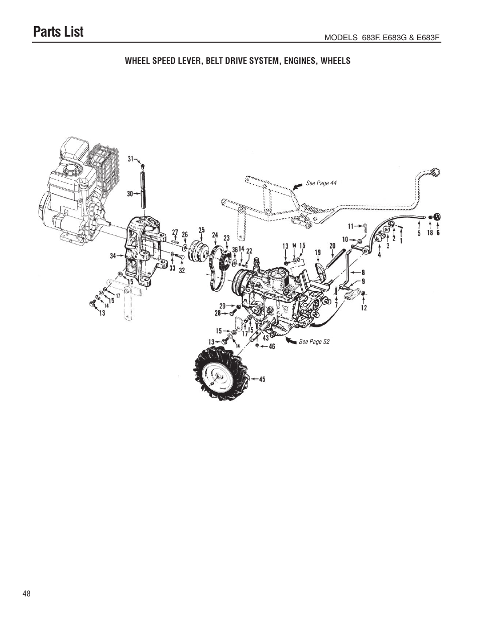 Parts list | Troy-Bilt E683G-Big Red User Manual | Page 48 / 60