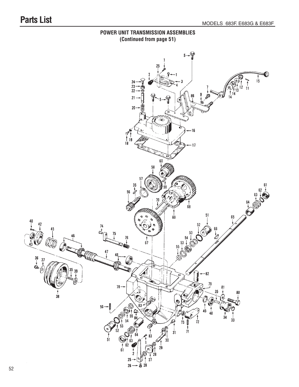 Parts list | Troy-Bilt E683G-Big Red User Manual | Page 52 / 60