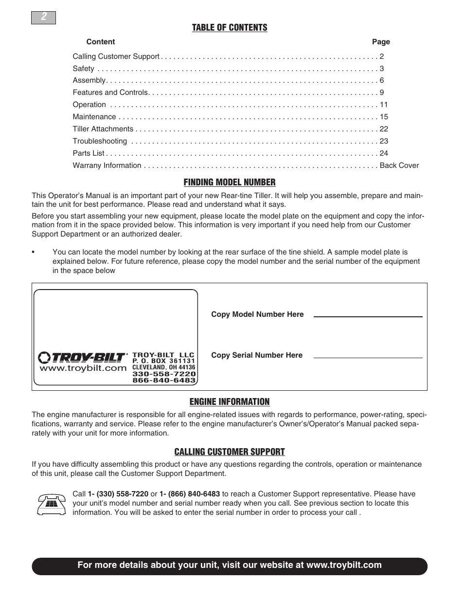 Troy-Bilt 665B User Manual | Page 2 / 36