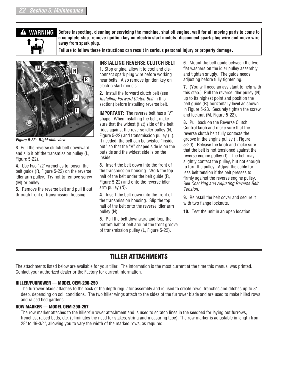 Tiller attachments, Warning | Troy-Bilt 665B User Manual | Page 22 / 36