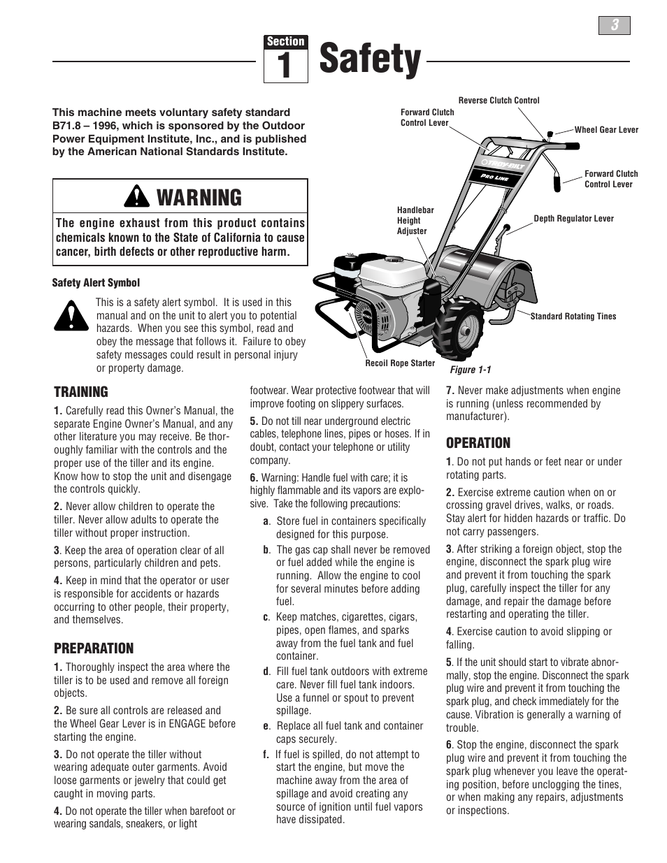 Safety, Warning | Troy-Bilt 665B User Manual | Page 3 / 36