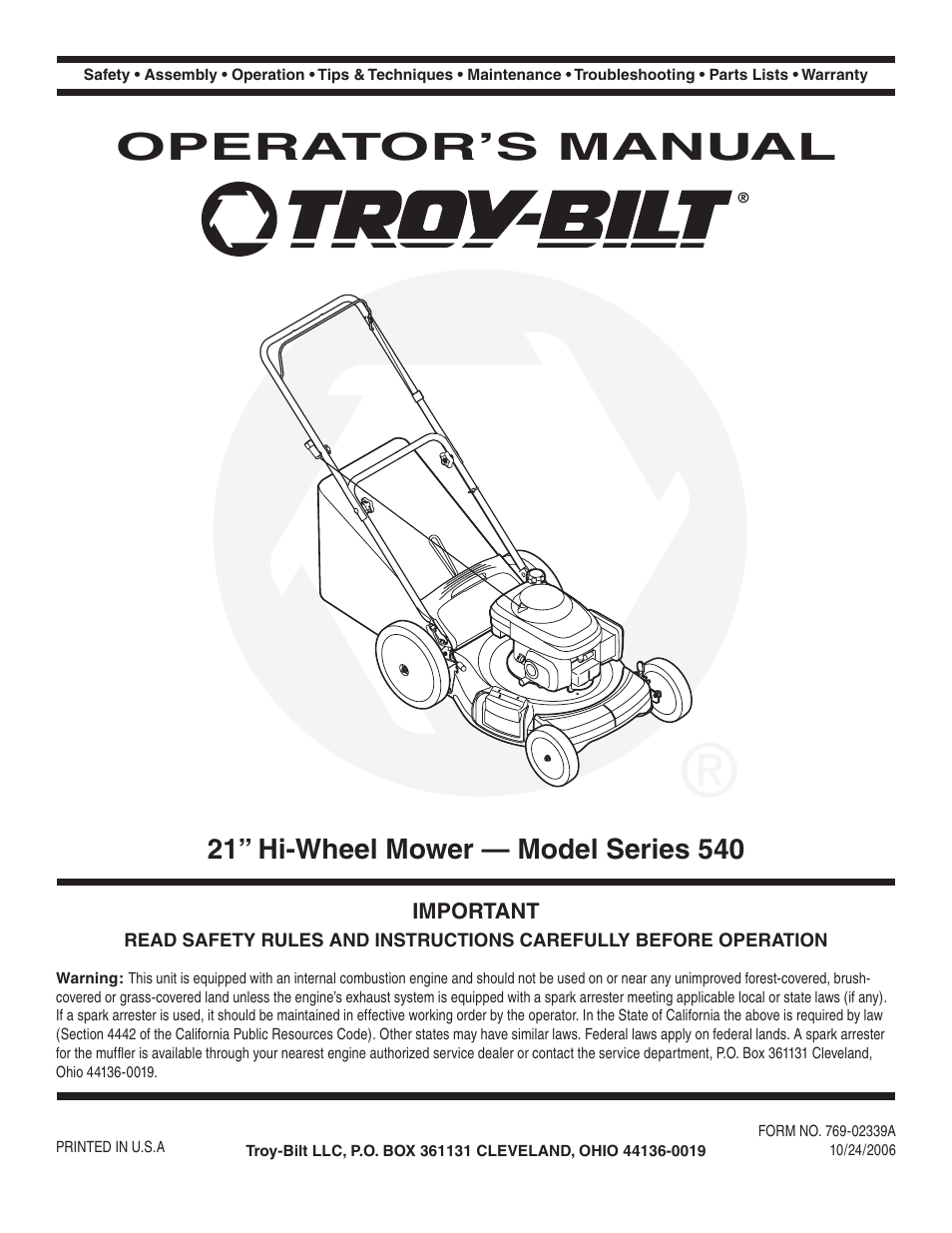 Troy-Bilt 540 User Manual | 16 pages