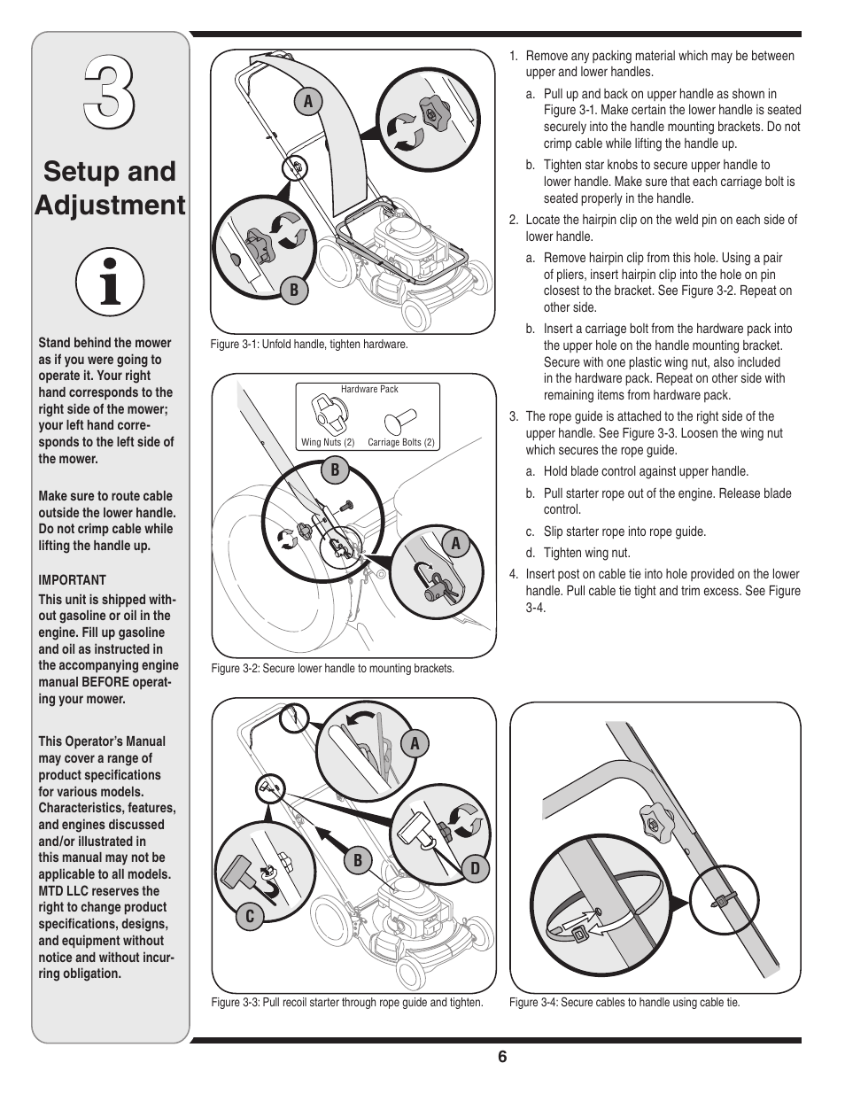 Setup and adjustment | Troy-Bilt 540 User Manual | Page 6 / 16