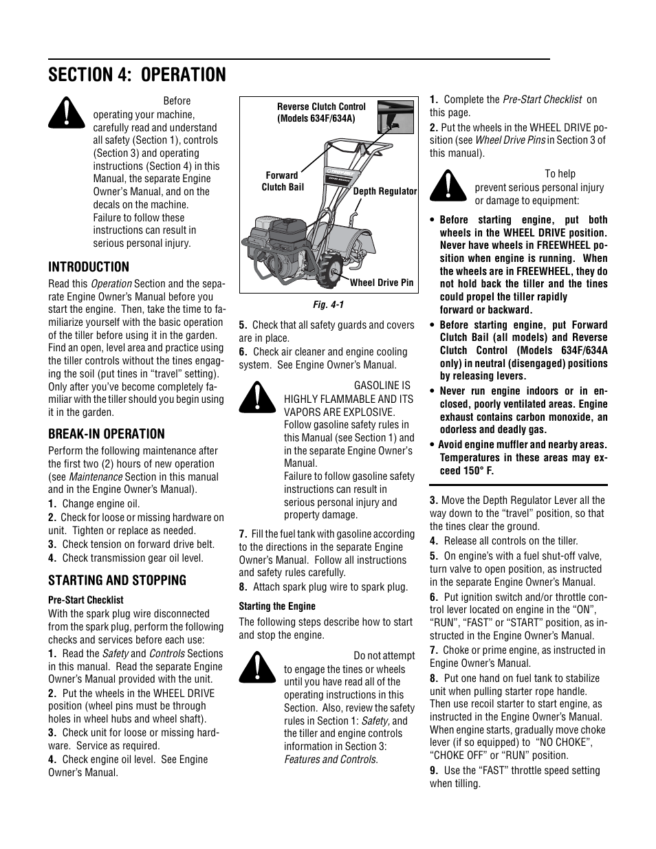 Introduction, Break-in operation, Starting and stopping | Troy-Bilt 630C-Tuffy User Manual | Page 12 / 32
