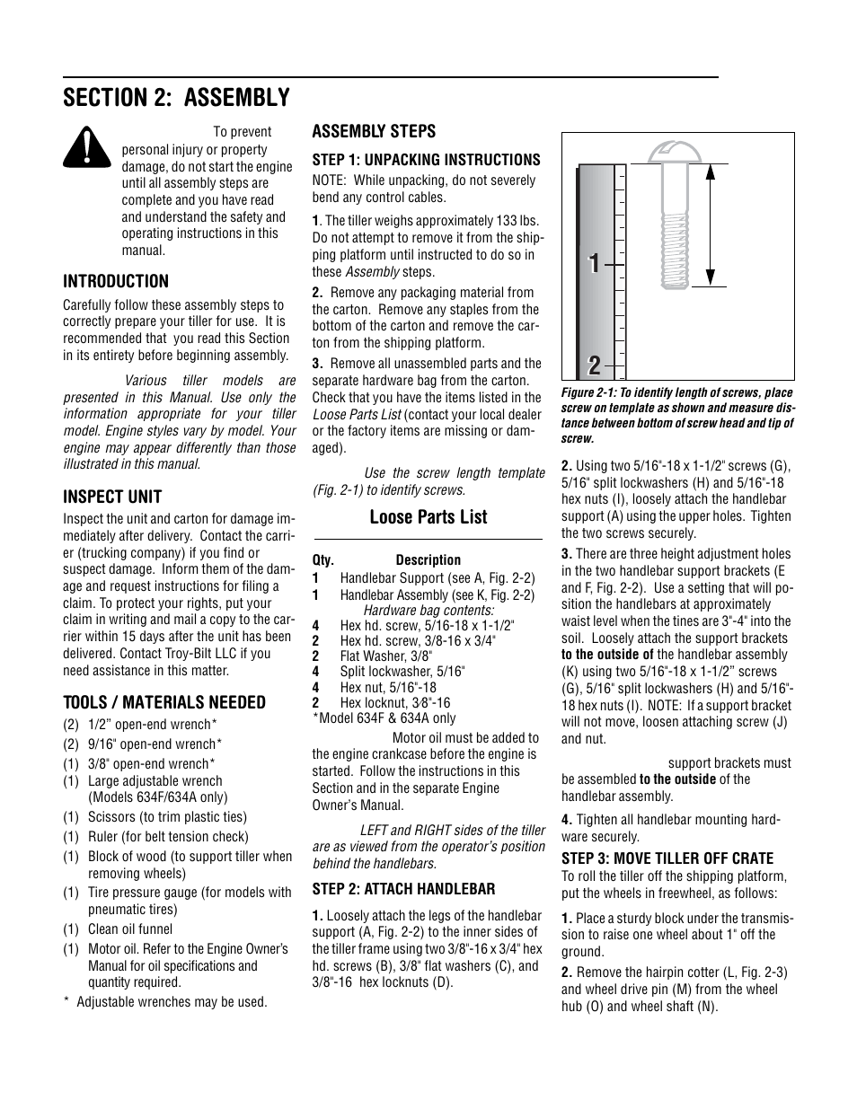 Loose parts list, Introduction, Inspect unit | Tools / materials needed, Assembly steps | Troy-Bilt 630C-Tuffy User Manual | Page 6 / 32