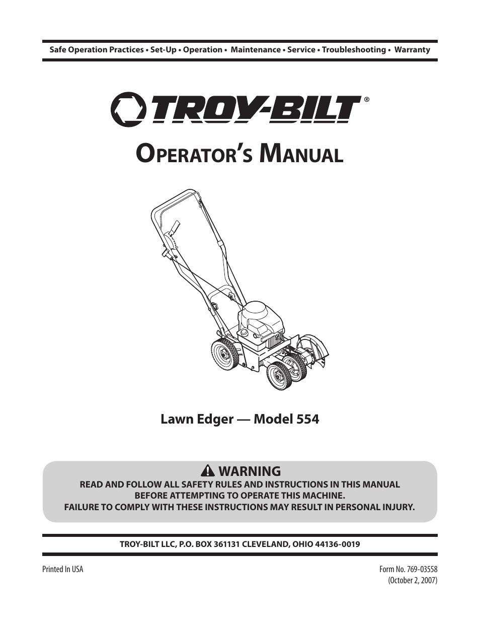 Troy-Bilt 554 User Manual | 36 pages