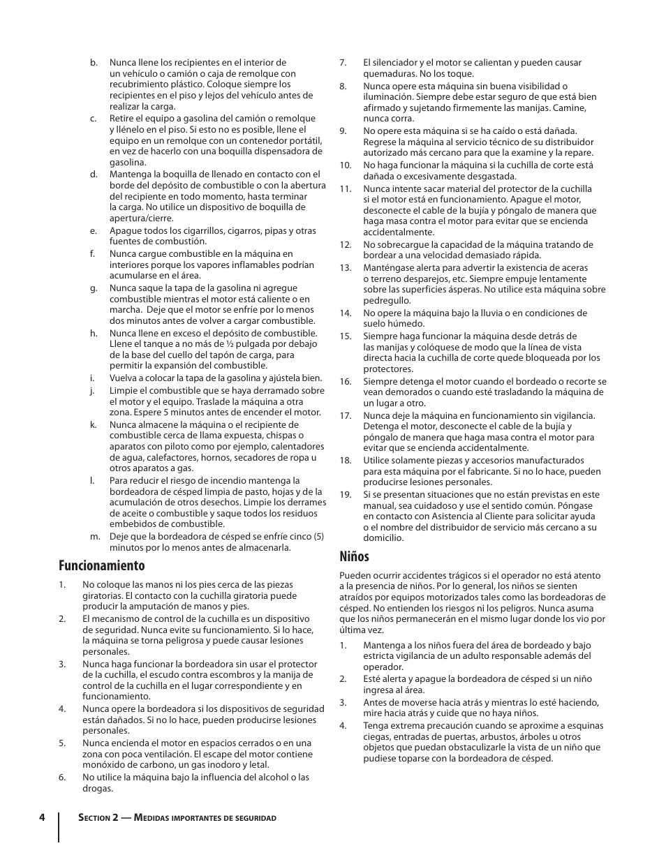 Funcionamiento, Niños | Troy-Bilt 554 User Manual | Page 24 / 36
