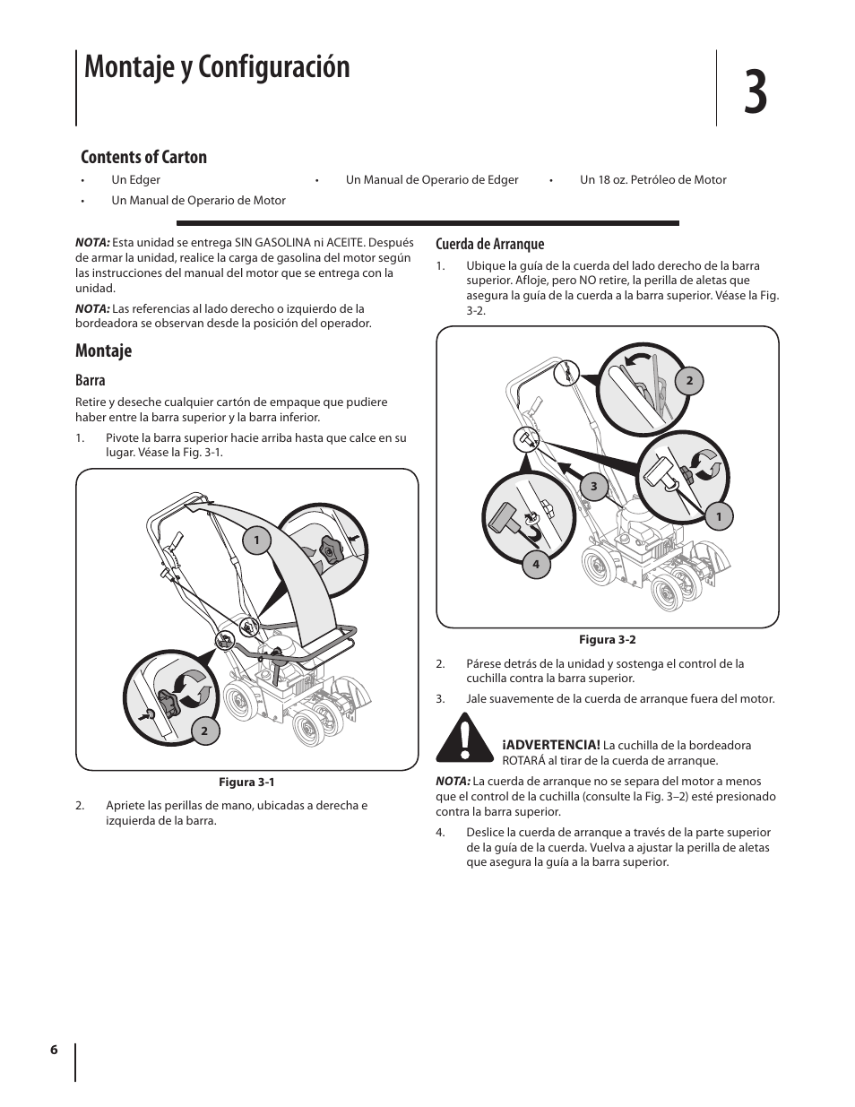 Montaje y configuración, Contents of carton, Montaje | Troy-Bilt 554 User Manual | Page 26 / 36