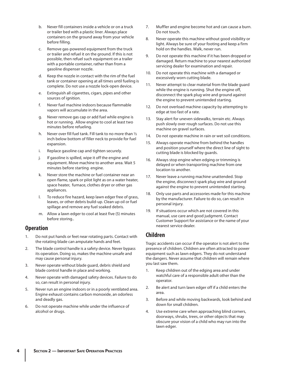 Operation, Children | Troy-Bilt 554 User Manual | Page 4 / 36