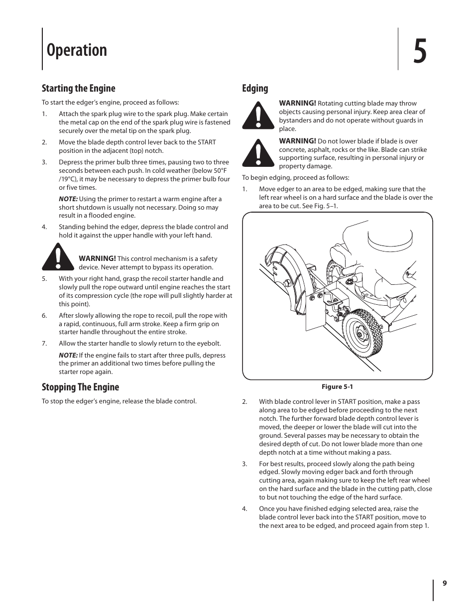 Operation, Starting the engine, Stopping the engine | Edging | Troy-Bilt 554 User Manual | Page 9 / 36