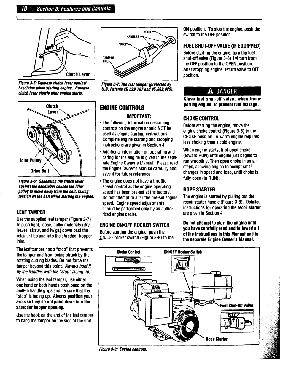 Engine controls, Important, A danger | Troy-Bilt 47330 User Manual | Page 10 / 27