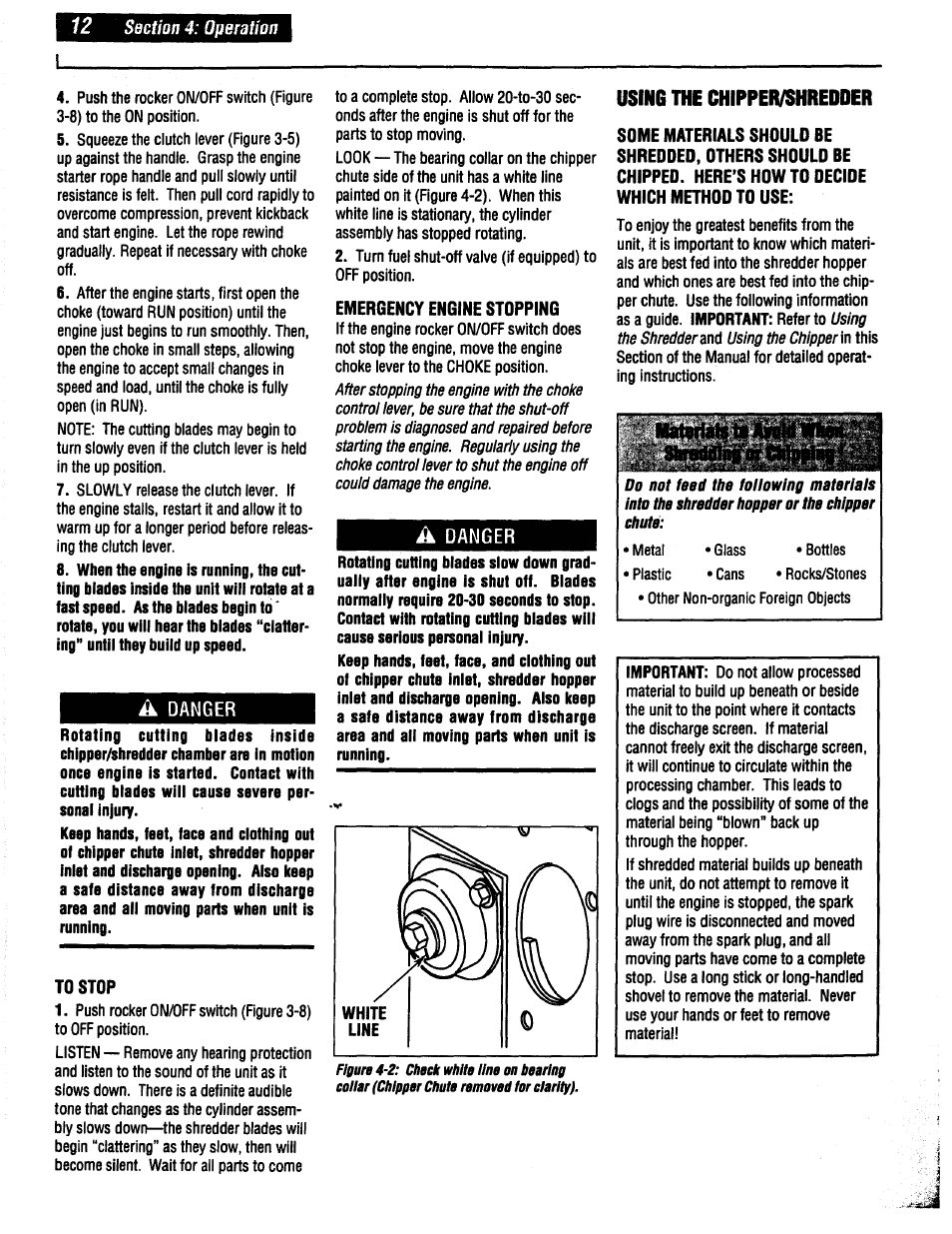 A danger, Using the chipper/shredder | Troy-Bilt 47330 User Manual | Page 12 / 27