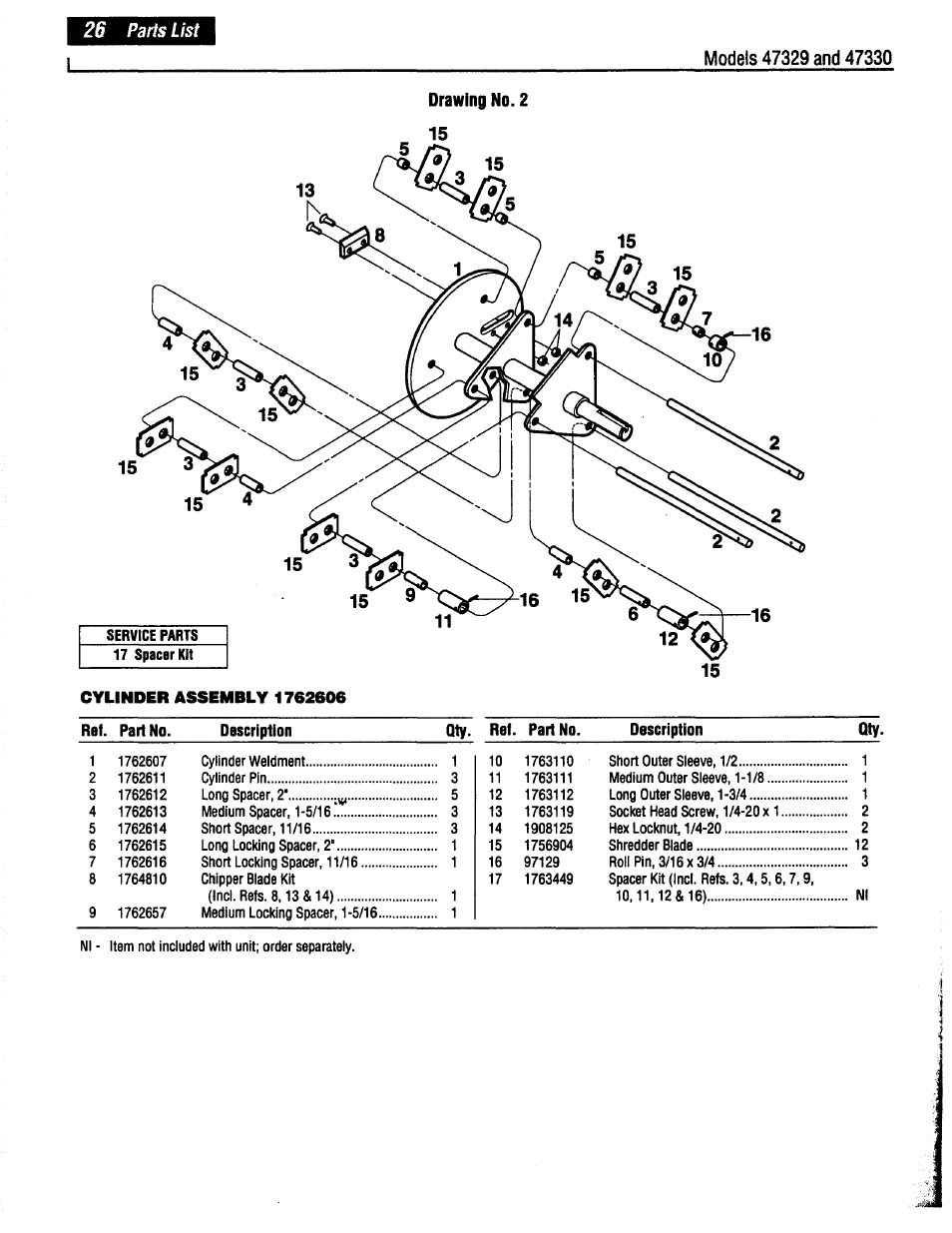 Drawing no. 2 15 | Troy-Bilt 47330 User Manual | Page 26 / 27